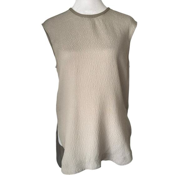 Helmut Lang light gray silk &  leather sleeveless top size P - Picture 1 of 12